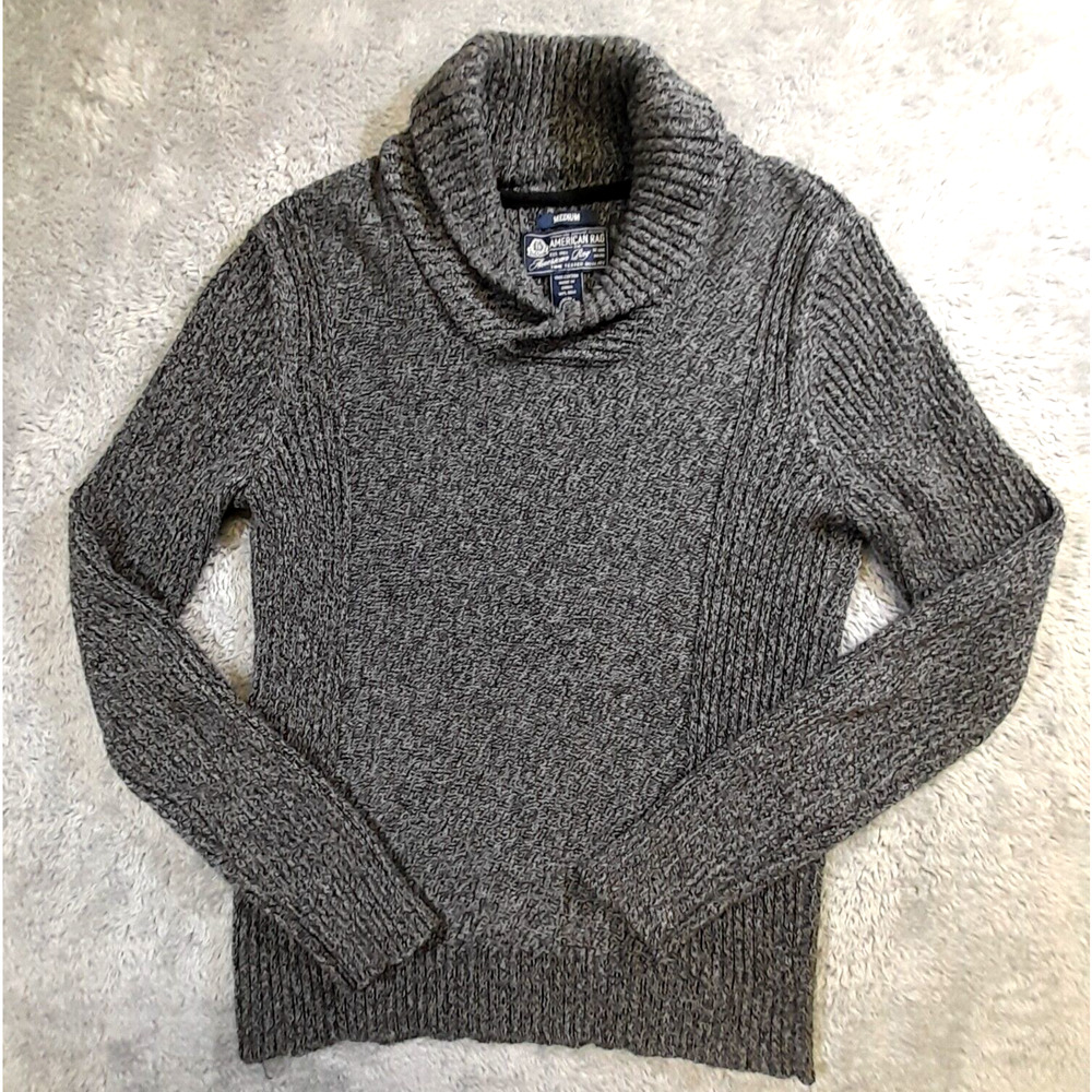 American Rag Men's Medium Sweater Shawl Collar Gray 100% Cotton Cozy